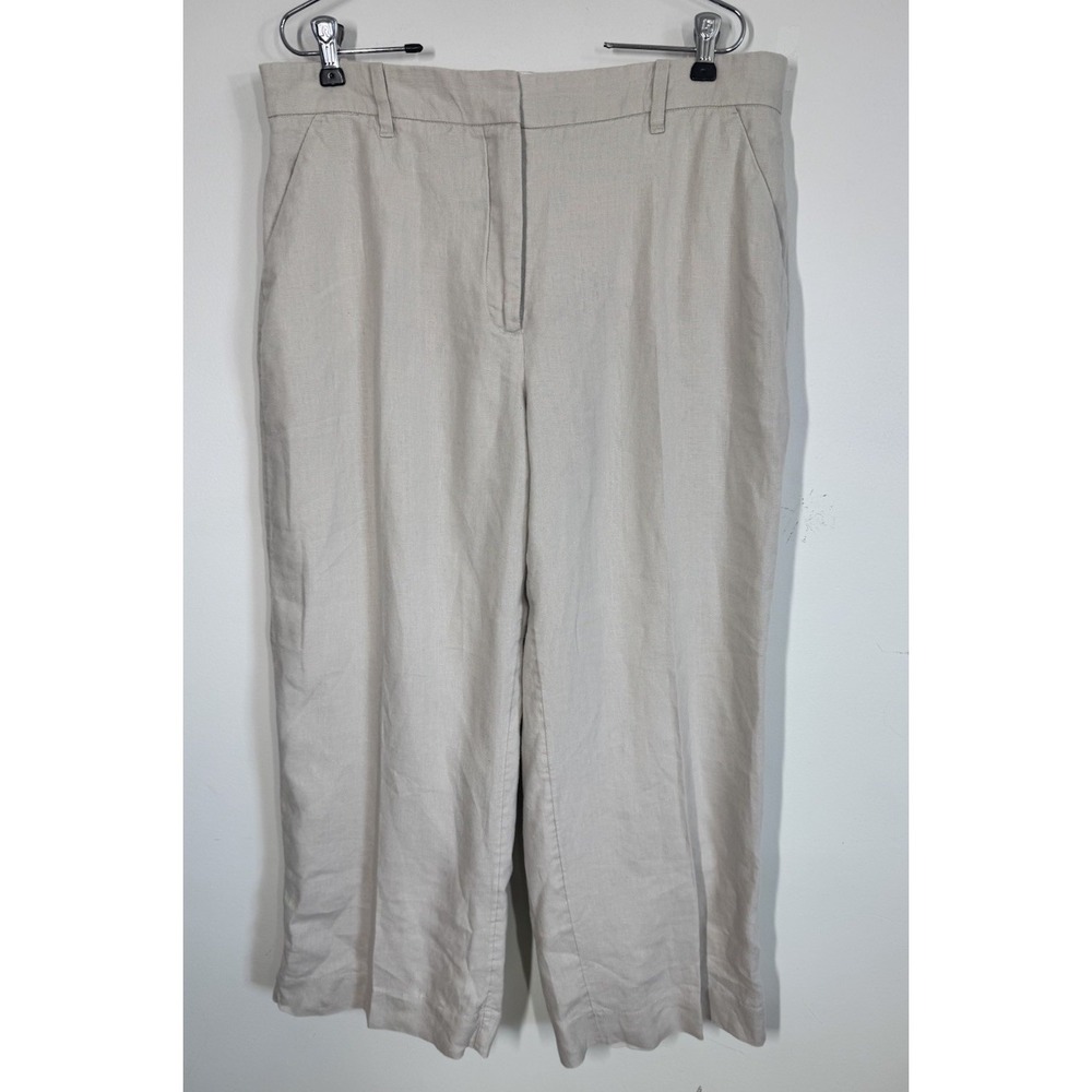 Abercrombie & Fitch Linen Wide Leg Lined Cropped Pants Women's 32S Or 12 Ivory